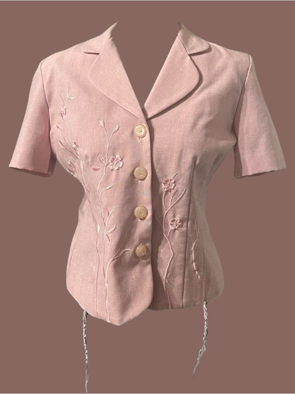 Vintage Pink Embroidered Blazer Positive Attitude Petite 4P Cottagecore